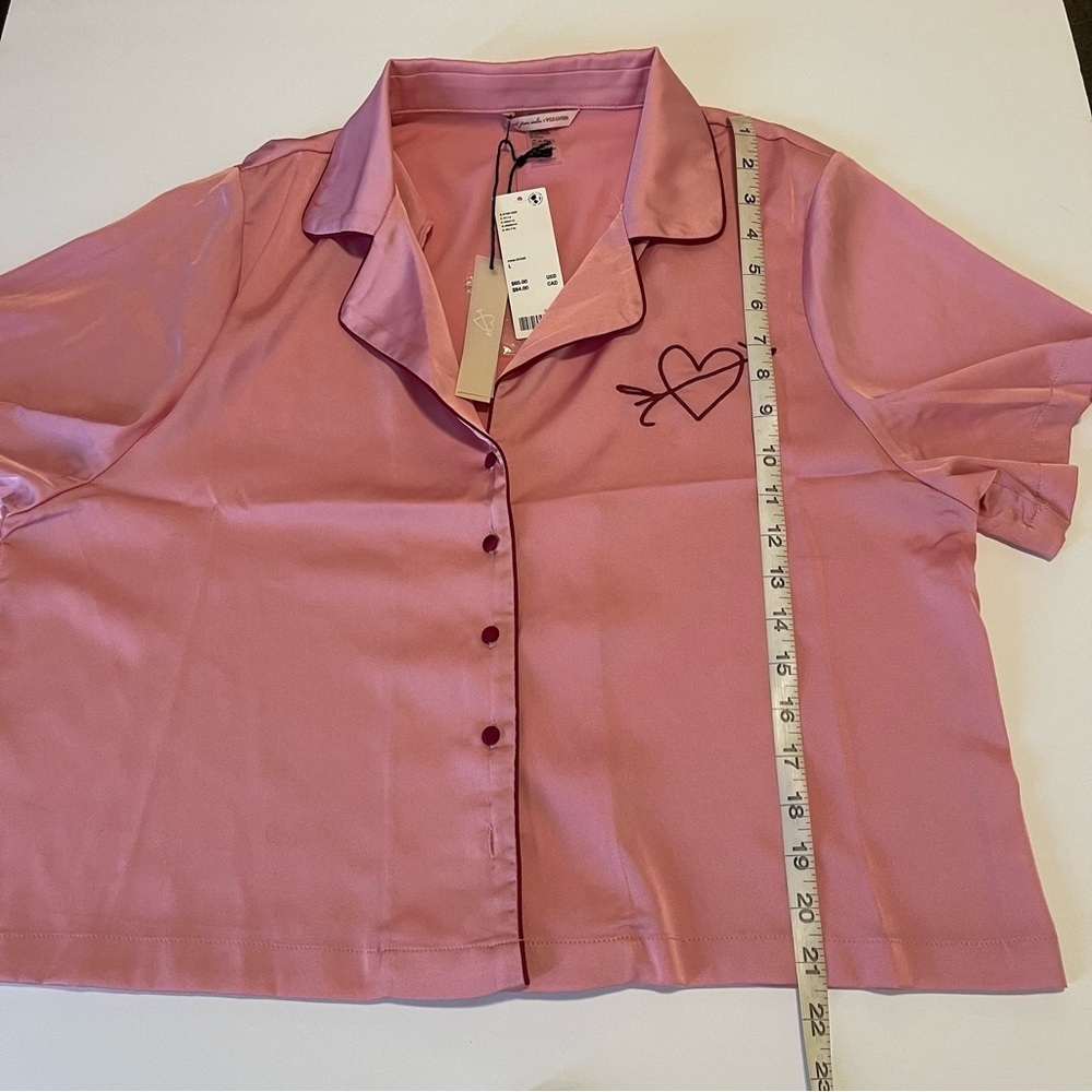 Out From Under x Wild Lovers Pink Pajama Shirt Button Down Heart Satin Large - Picture 4 of 14